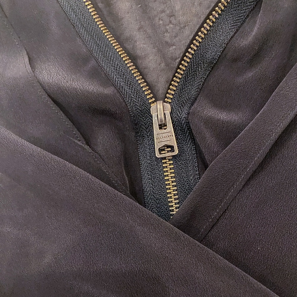 Like New! ALLSAINTS Jayda Zip-Front Silk Dress Women’s XS - Picture 5 of 6